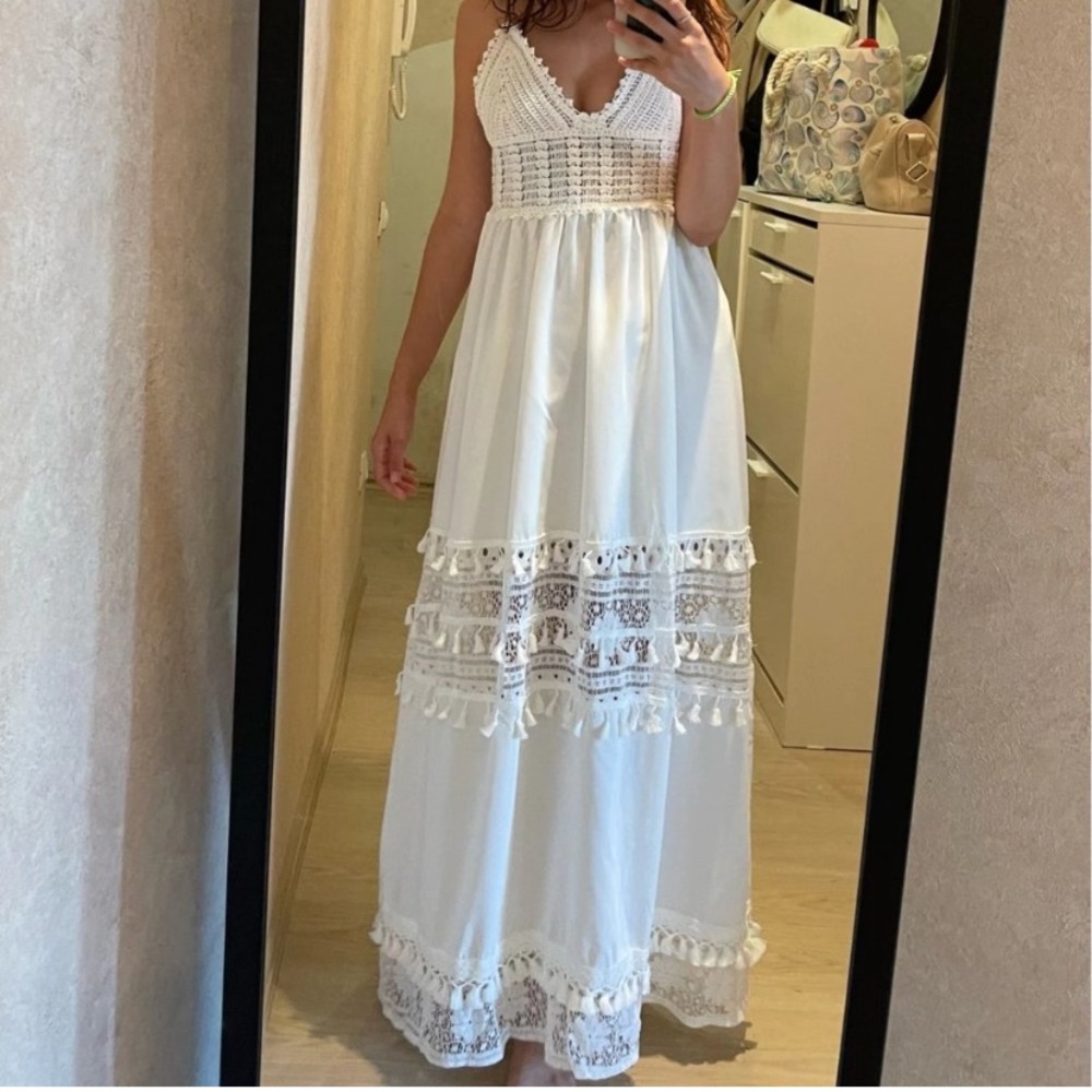 Boho white Lace Beach Sundress Festival Dress